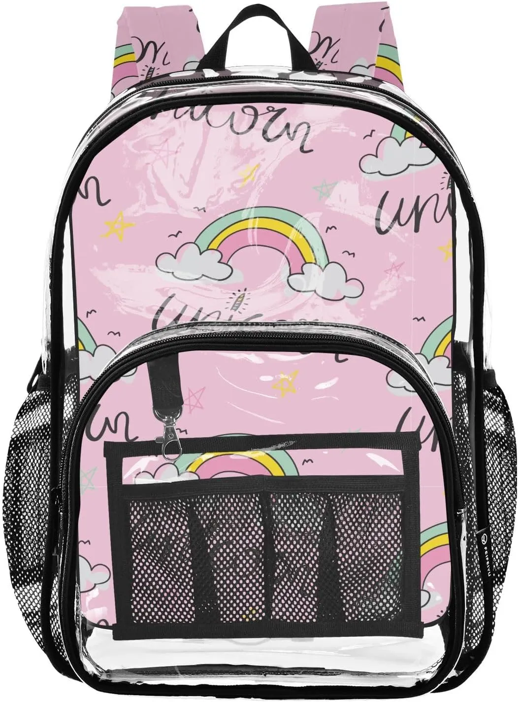 Colorful Rainbows Clear Backpack Transparent Bookbag for Girls Boys Kids Bag PVC Waterproof Bag See Through Backpack for Teens Students Women Men Travel