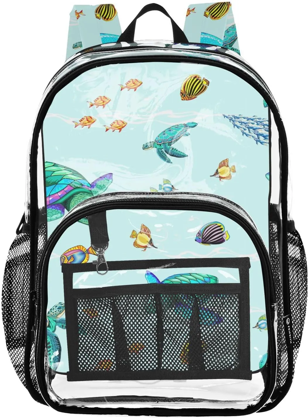 Colorful Sea Turtle Fish Clear Backpack Water Resistant Daypack Transparent Backpacks for Girls Boys Bookbag PVC Plastic Bags for Teens Stadium Events School