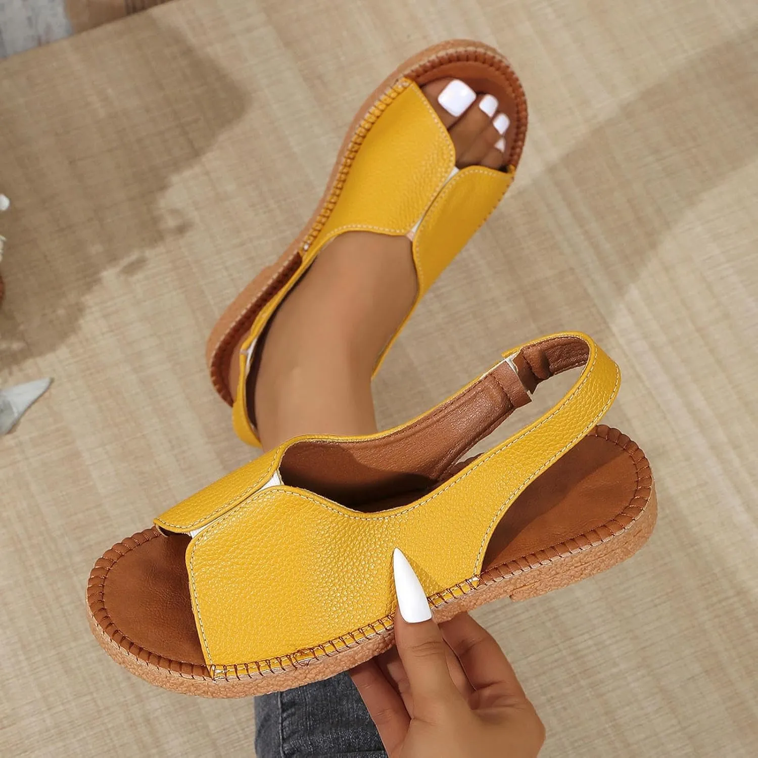 Comfortable Orthopedic Wedge Sandals for Women Open Toe Casual Solid Platform Sandal Arch Support Slides Walking Wide Shoes Boho Beach Casual Slip on Sandals Dressy Summer Shoes