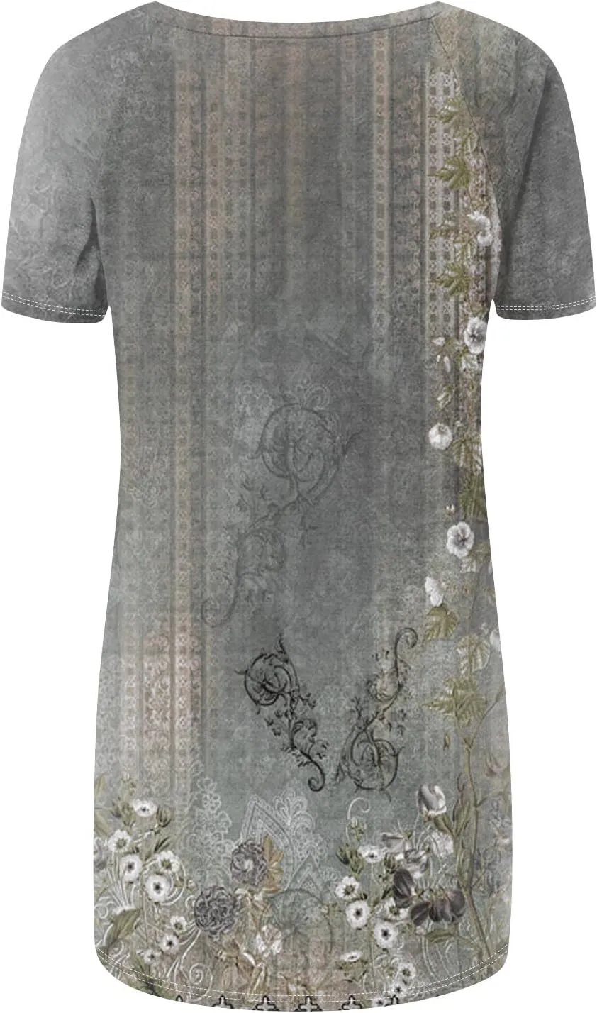 COTECRAM Women's Tops Short Sleeve Dressy Casual Plus Size Tunic Tops to Wear with Leggings V Neck T-Shirt Loose Fit Blouse