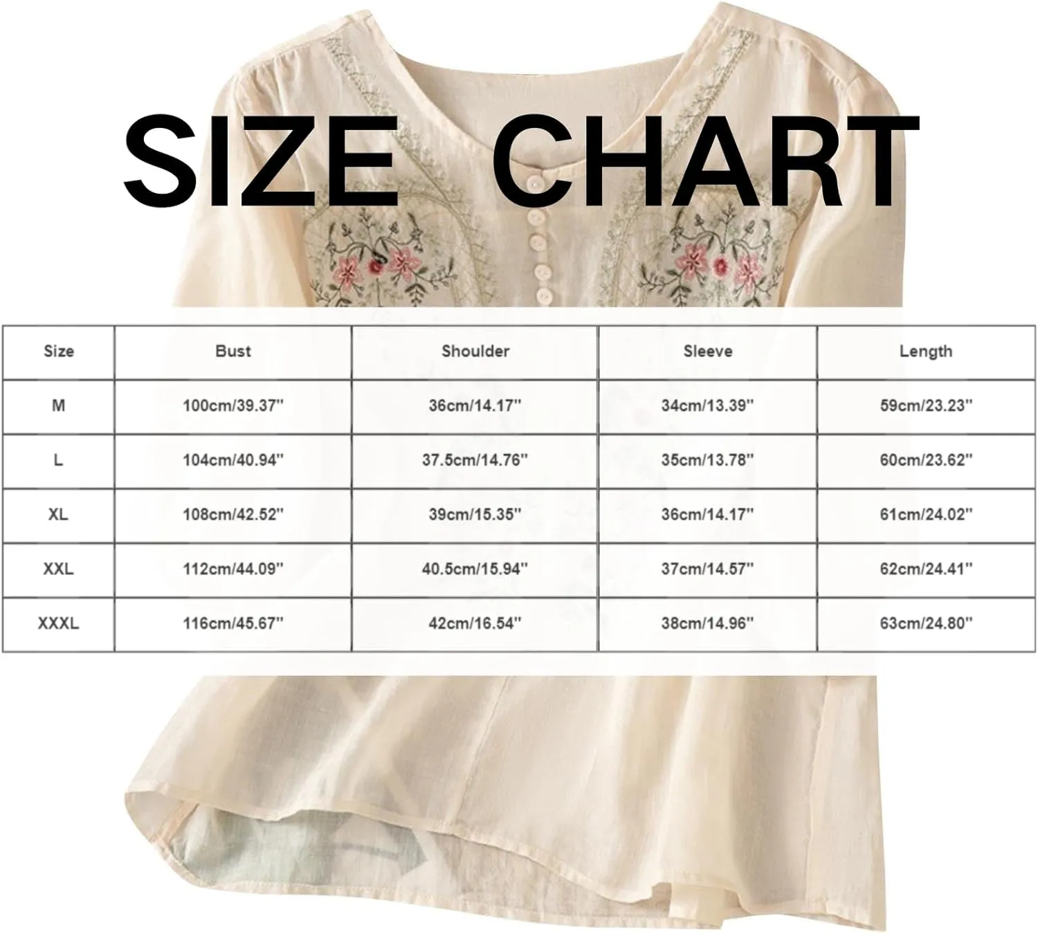 Cotton Linen Shirts for Women Summer 2025 Boho Retro Embroidered Tops 3/4 Sleeve Dressy Casual Blouses Loose Tunics