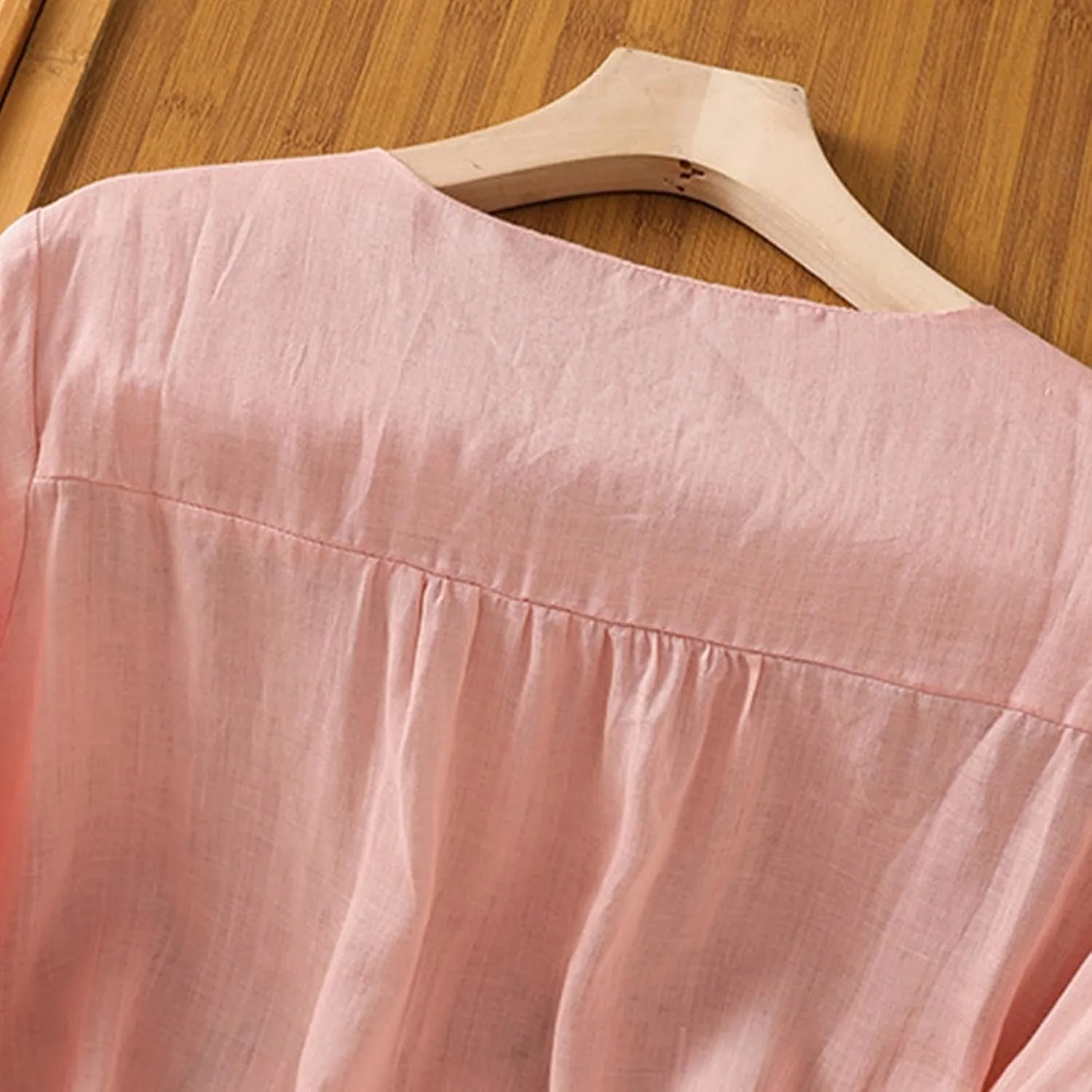 Cotton Linen Shirts for Women Summer 2025 Boho Retro Embroidered Tops 3/4 Sleeve Dressy Casual Blouses Loose Tunics