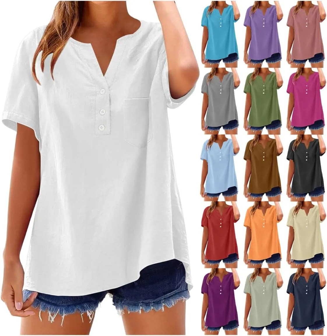 Cotton Linen Shirts for Women Summer Tops 2025 Short Sleeve Button Down Lightweight Blouses Beach Vacation Clothes