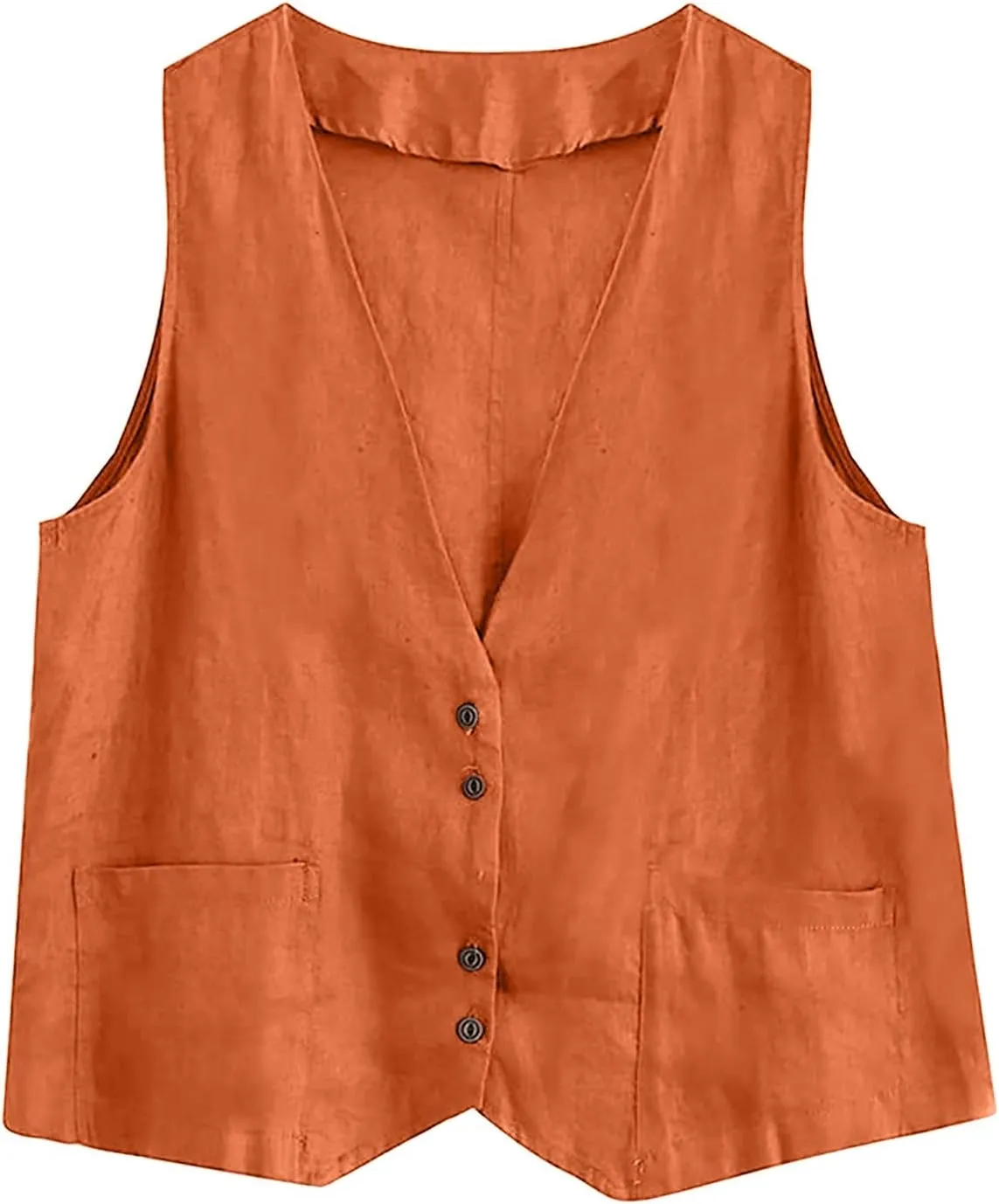 Cotton Linen Vests for Women 2023 Fashion Sleeveless Button Down Blazer Jacket Summer Casual Loose Vest Outerwear