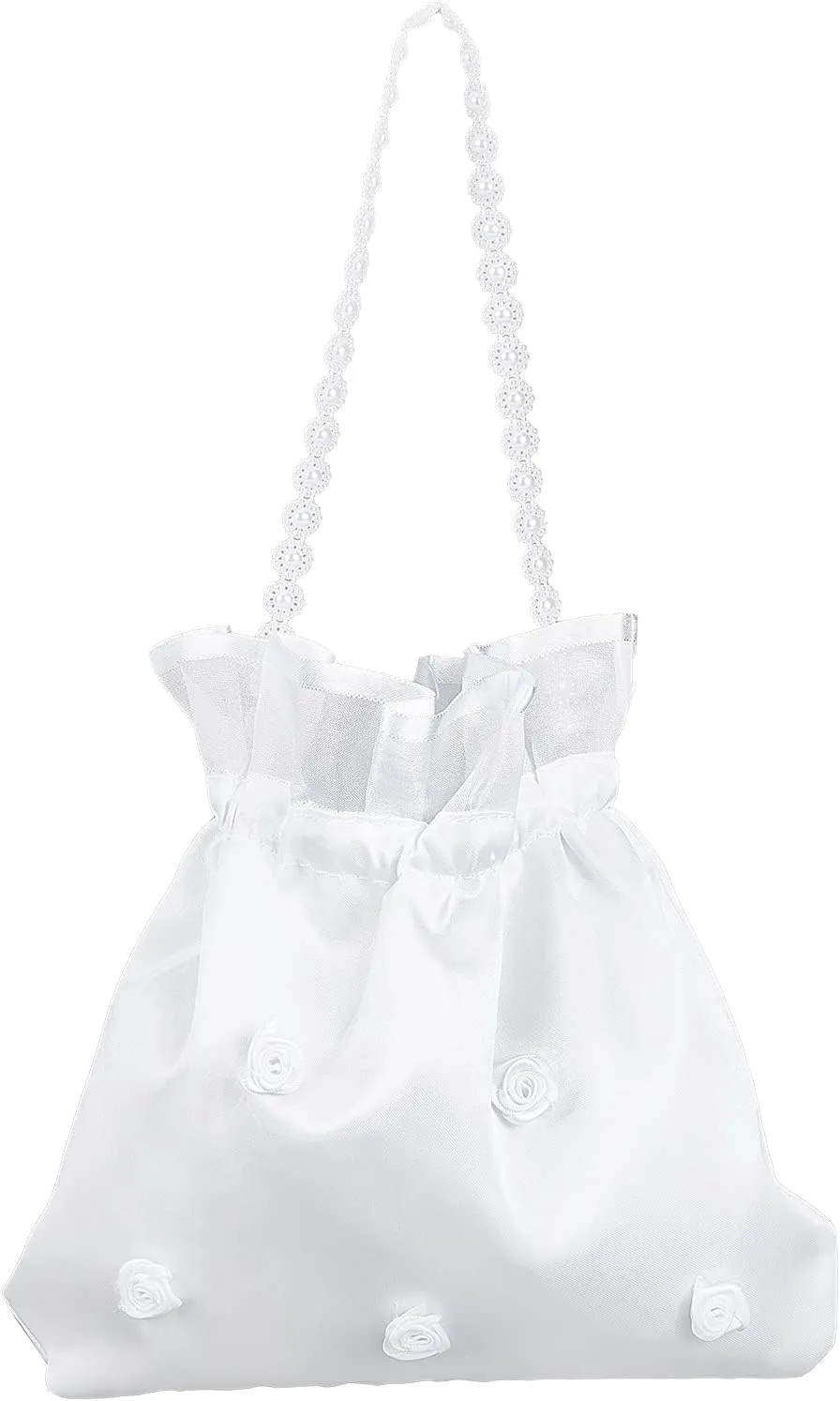 CRASPIRE Wedding Money Bag Satin Bridal Wedding Money Bag White Rose Satin Flower Decorated Handbag with Pearl for Dollar Dance Bridal Purse Wedding Favor Party