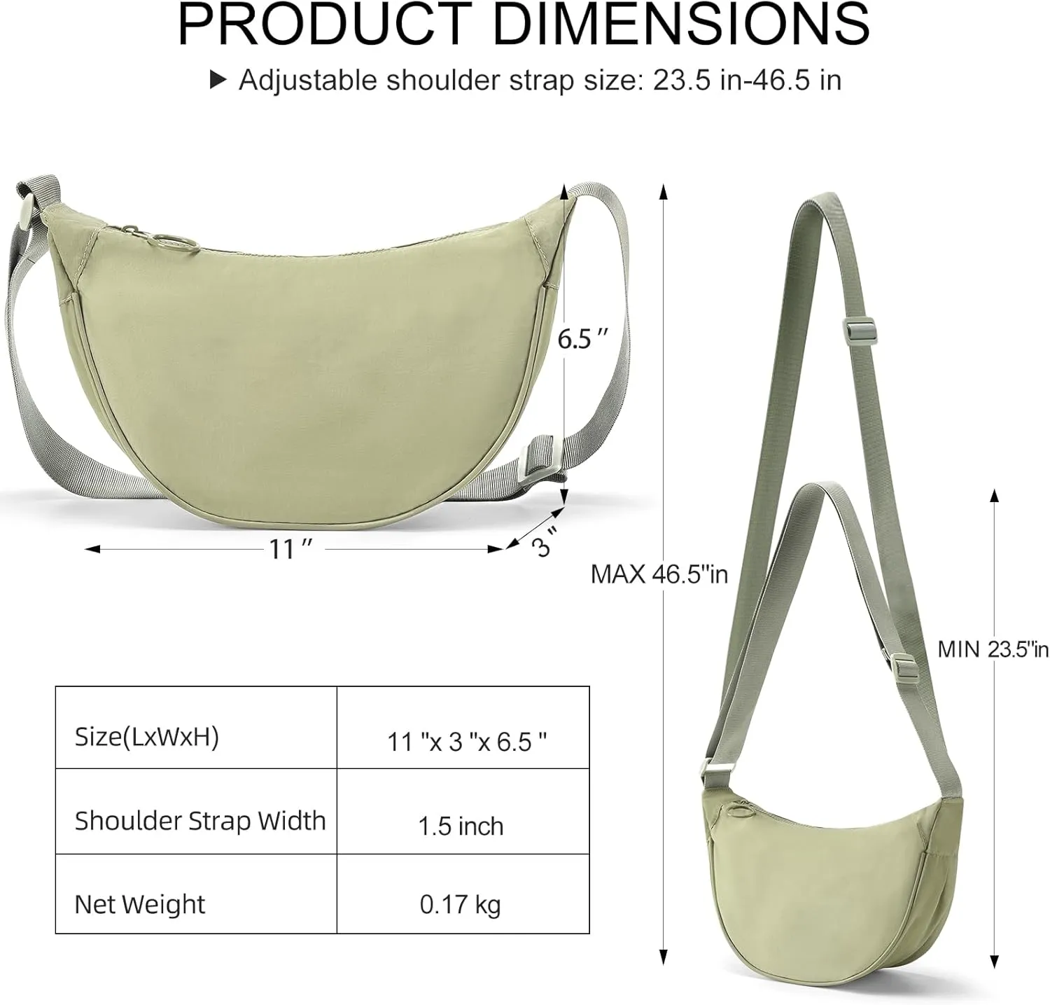 Crescent Crossbody Bag for Women Lightweight Small Nylon Sling Bag with Adjustable Strap