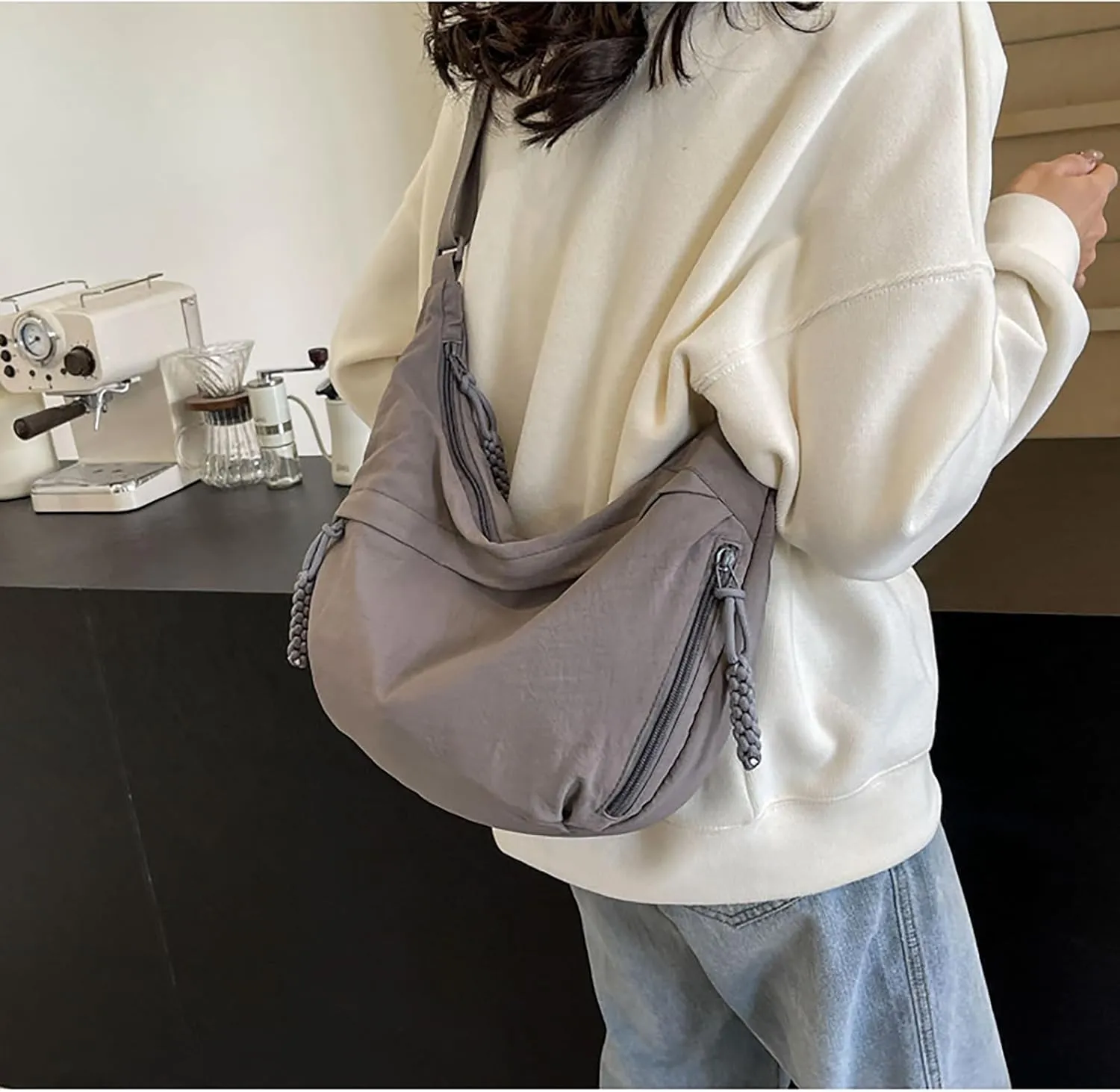 Crescent Shoulder Bag Nylon Crossbody Bag for Women Nylon Hobo Bags Slouchy Sling Purse Dumpling Bags