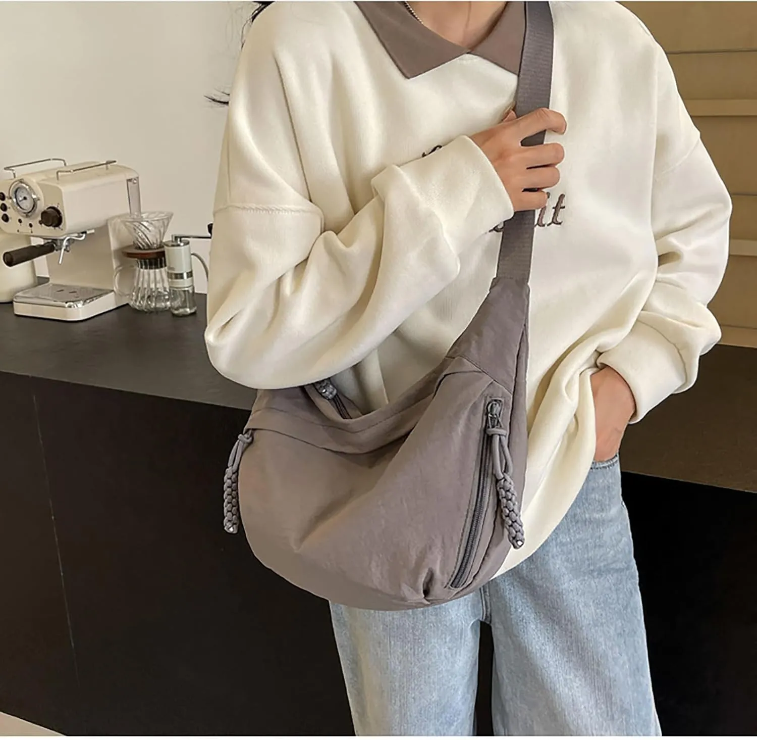 Crescent Shoulder Bag Nylon Crossbody Bag for Women Nylon Hobo Bags Slouchy Sling Purse Dumpling Bags