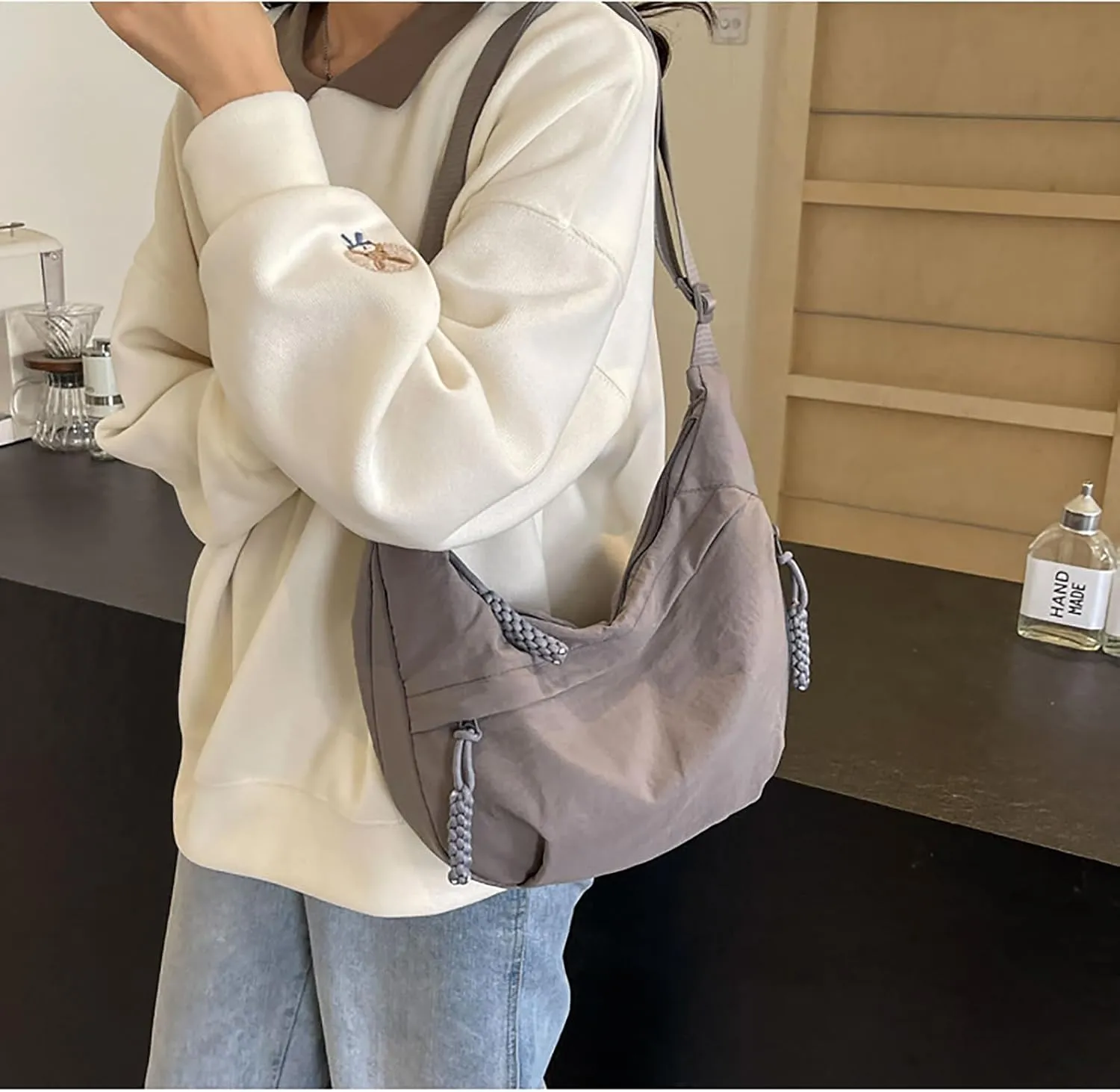 Crescent Shoulder Bag Nylon Crossbody Bag for Women Nylon Hobo Bags Slouchy Sling Purse Dumpling Bags