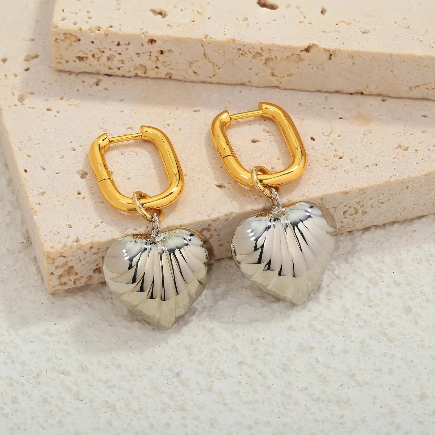 Cute Heart Earrings for Women Dainty Gold Plated Heart Dangle Earrings Hypoallergenic Gold and Silver Heart Huggie Earrings Simple Heart Charm Huggie Hoop Earrings Trendy Valentines Earrings