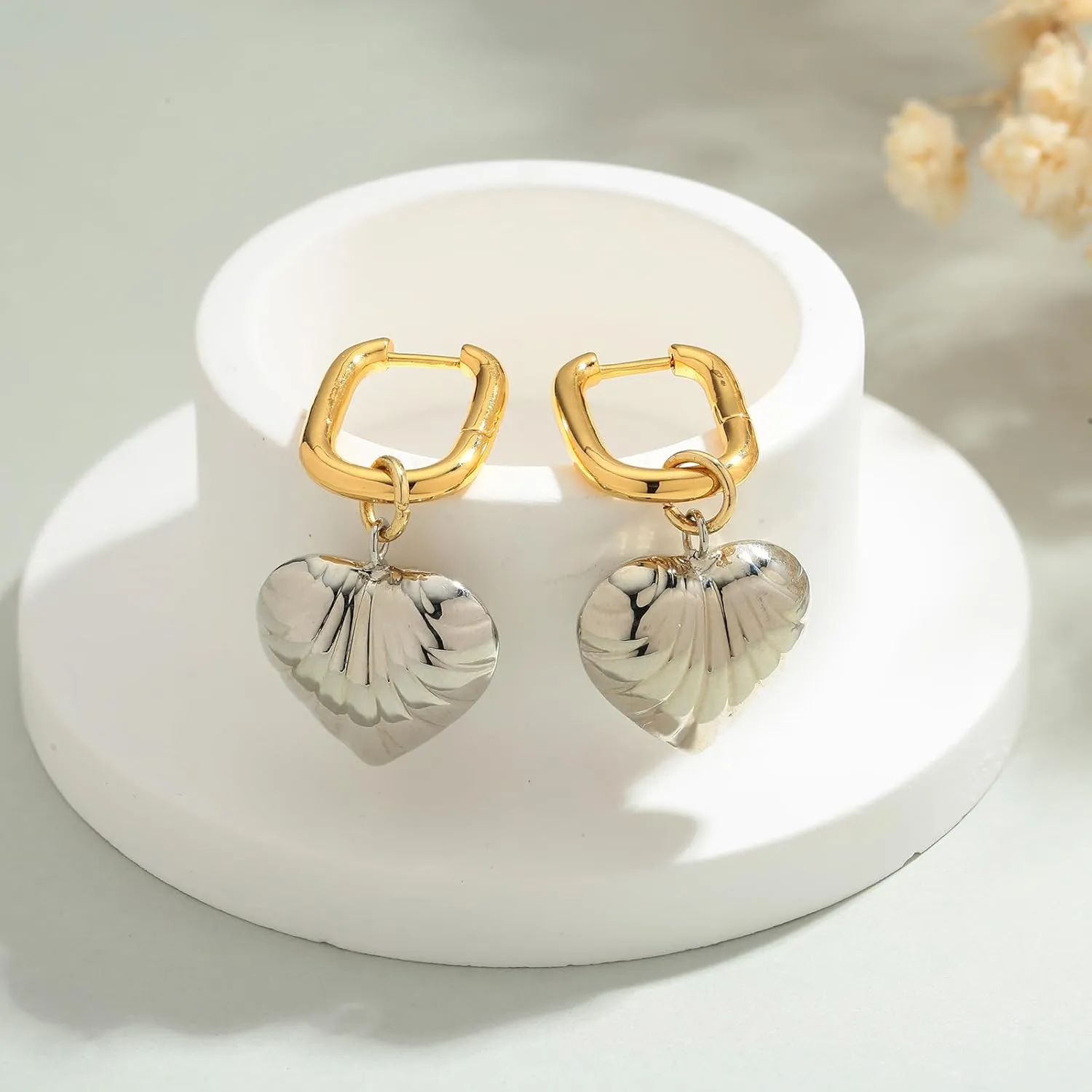 Cute Heart Earrings for Women Dainty Gold Plated Heart Dangle Earrings Hypoallergenic Gold and Silver Heart Huggie Earrings Simple Heart Charm Huggie Hoop Earrings Trendy Valentines Earrings
