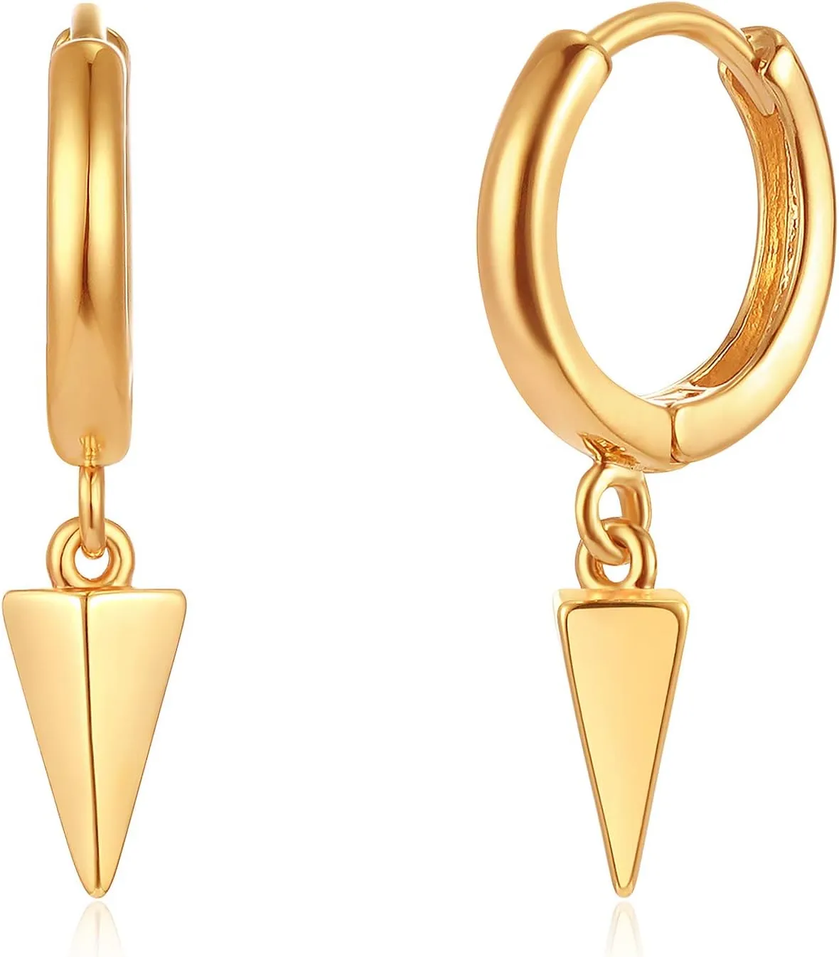 Dainty Huggie Hoop Earrings for Women 14k Gold Plated Spike Hoops Beaded Tiny Star Lock Lightning Dangle Evil Eye Earring Silver Tone