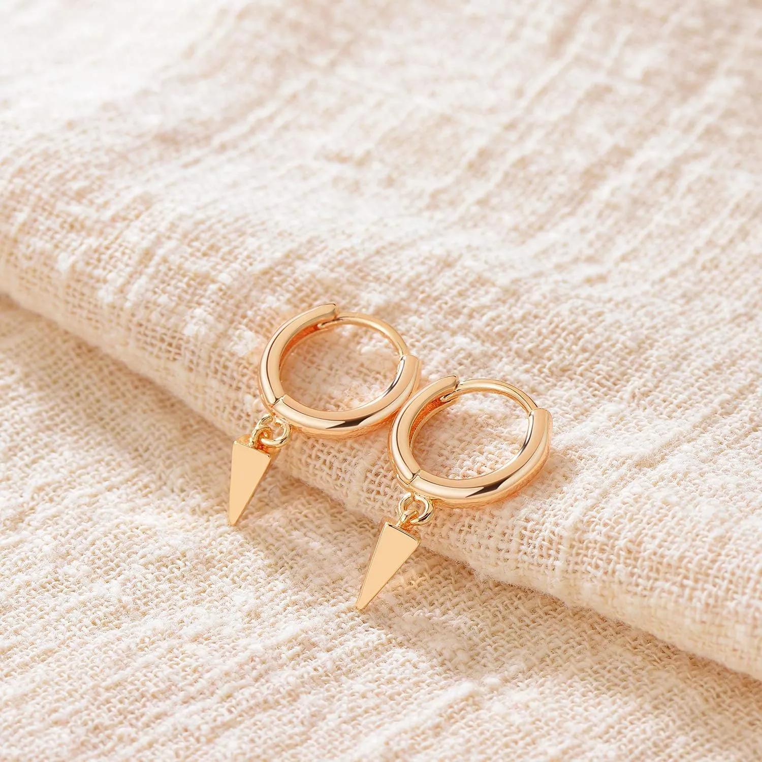 Dainty Huggie Hoop Earrings for Women 14k Gold Plated Spike Hoops Beaded Tiny Star Lock Lightning Dangle Evil Eye Earring Silver Tone