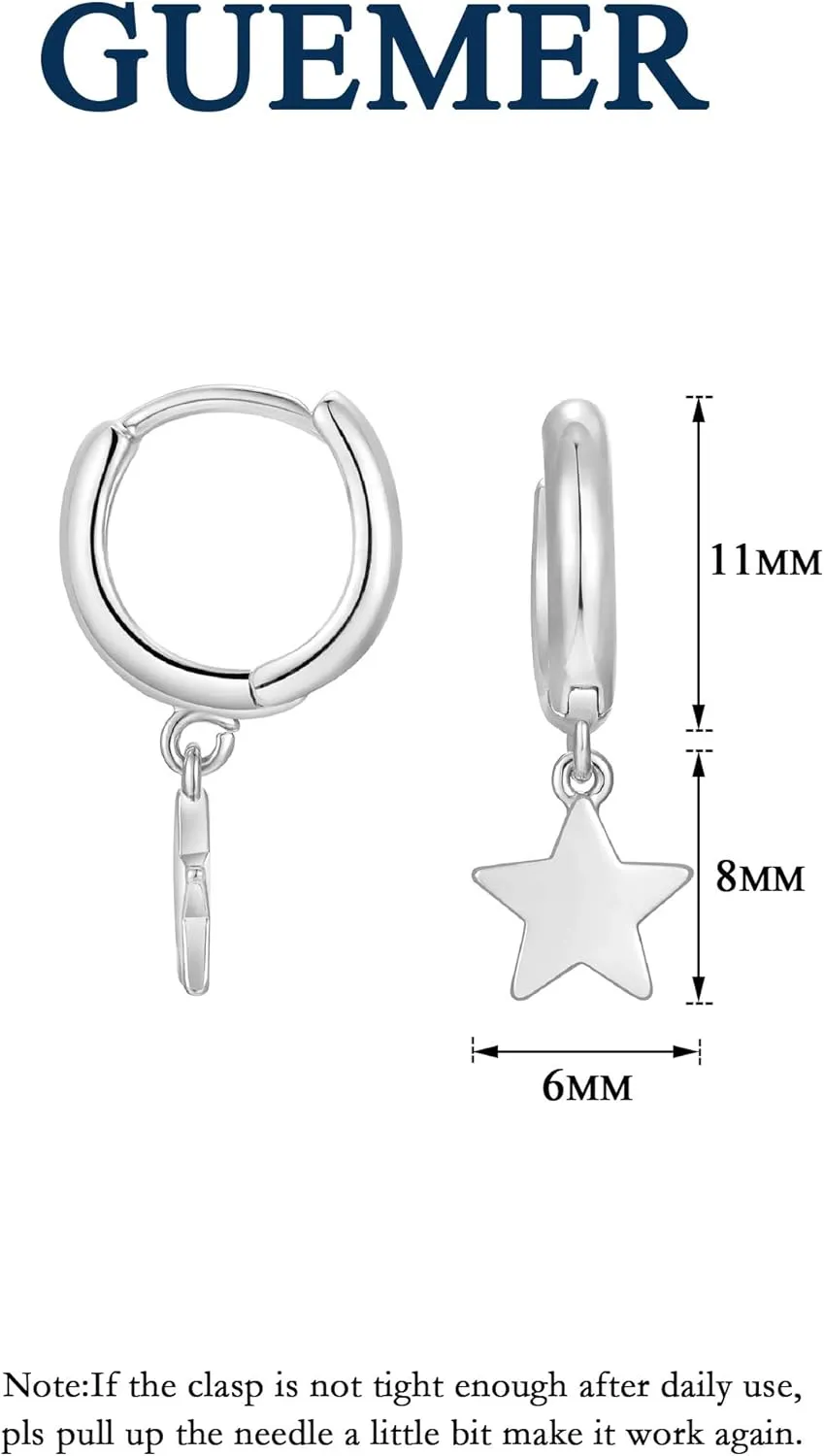 Dainty Huggie Hoop Earrings for Women 14k Gold Plated Spike Hoops Beaded Tiny Star Lock Lightning Dangle Evil Eye Earring Silver Tone