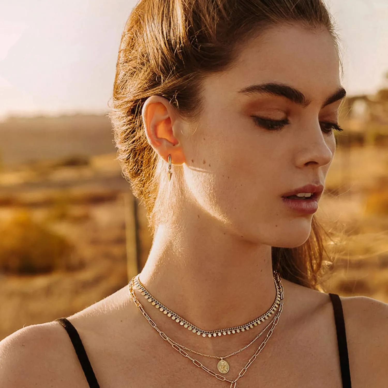 Dainty Huggie Hoop Earrings for Women 14k Gold Plated Spike Hoops Beaded Tiny Star Lock Lightning Dangle Evil Eye Earring Silver Tone