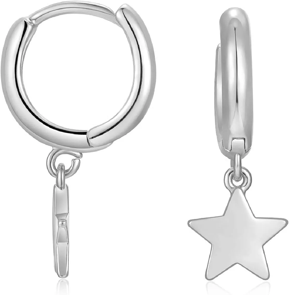 Dainty Huggie Hoop Earrings for Women 14k Gold Plated Spike Hoops Beaded Tiny Star Lock Lightning Dangle Evil Eye Earring Silver Tone