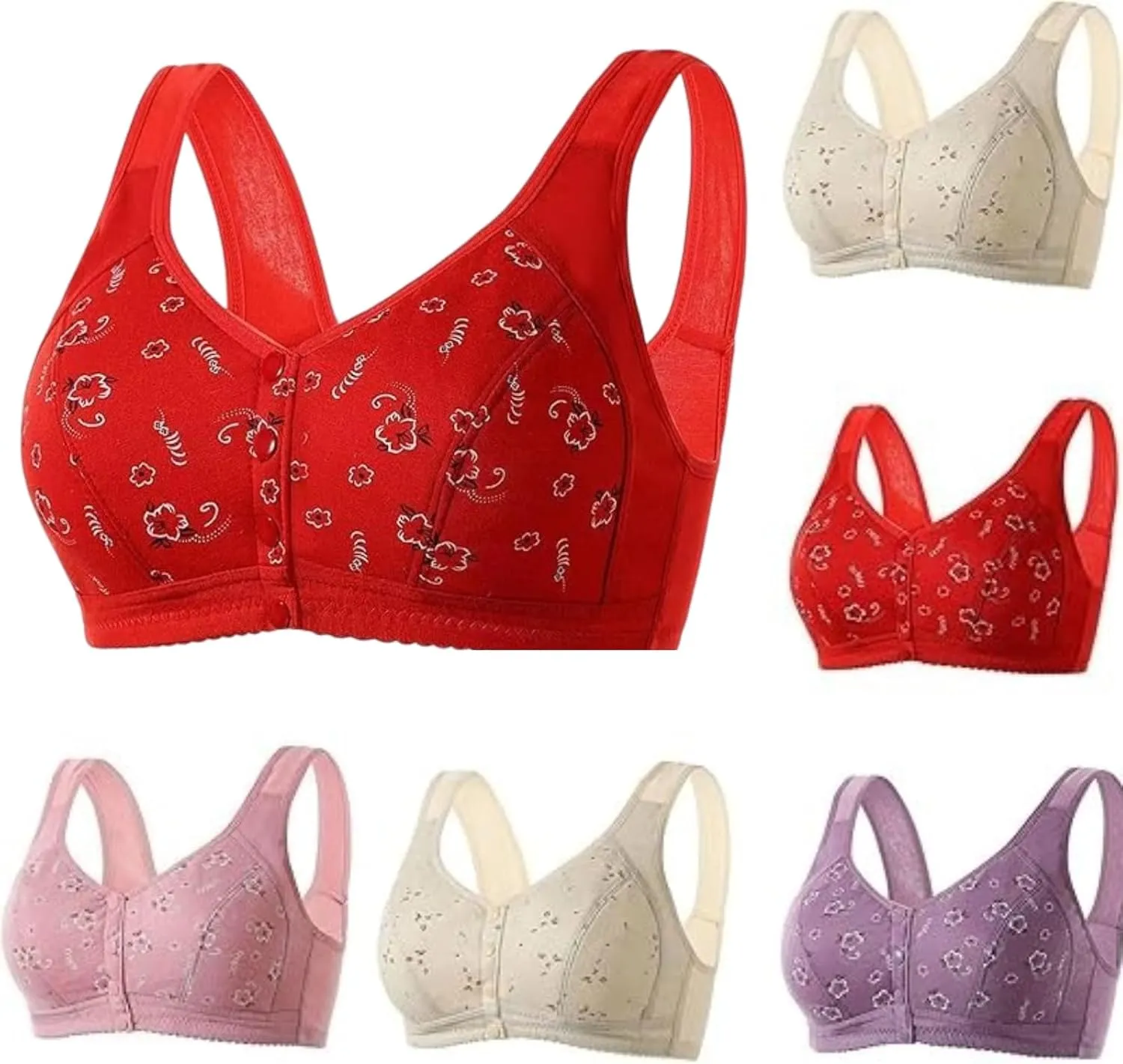 Daisy Bras for Older Women, Front Closure, Full Coverage, Wire Free, Black, Criss-Cross Back, Medium Support, Sports, Yoga, Running, Workout, Gym, 4X-Large, C Cup, 3 Pack
