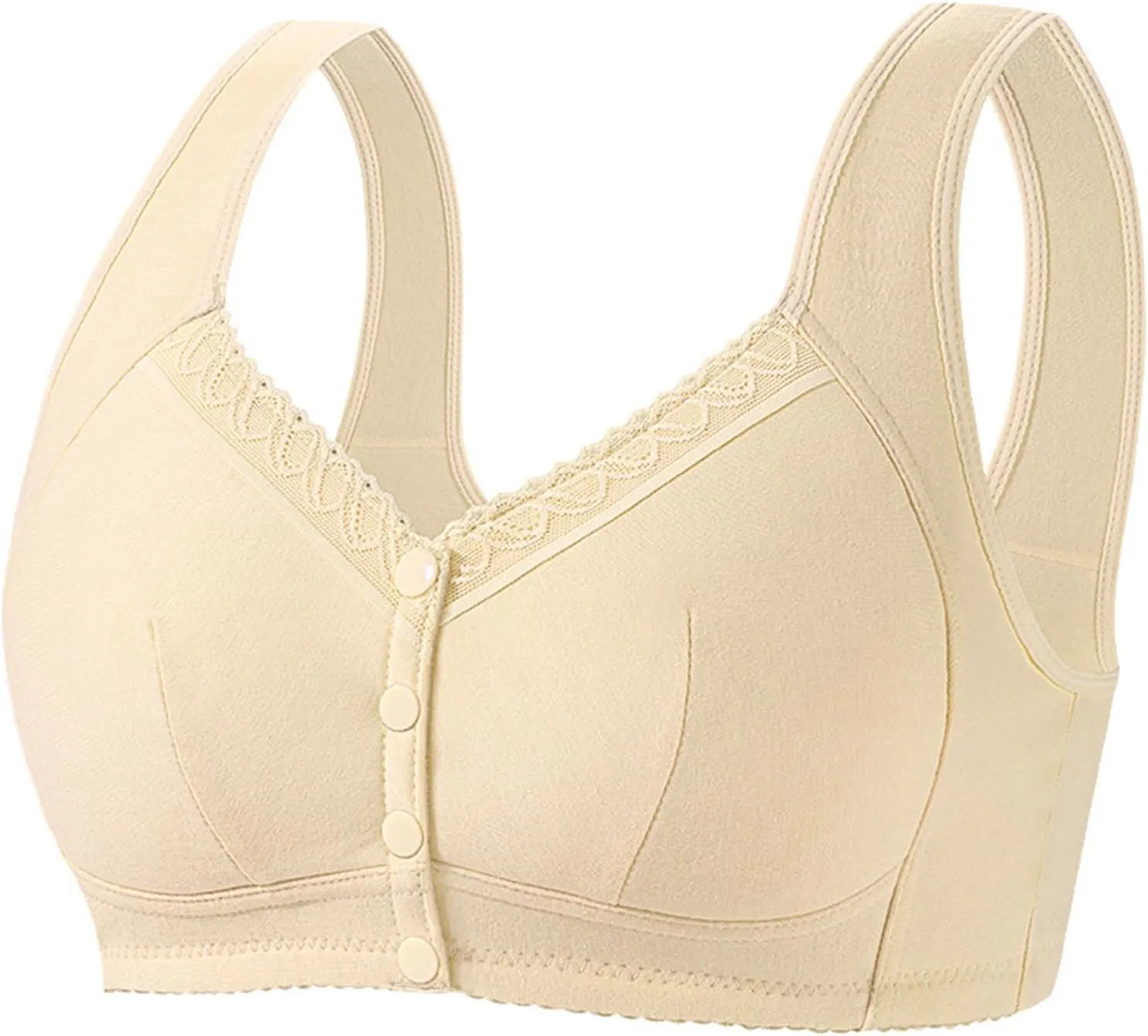 Daisy Bras for Older Women, Front Closure, Full Coverage, Wire Free, High Impact Sports Bras, Plus Size, Beige