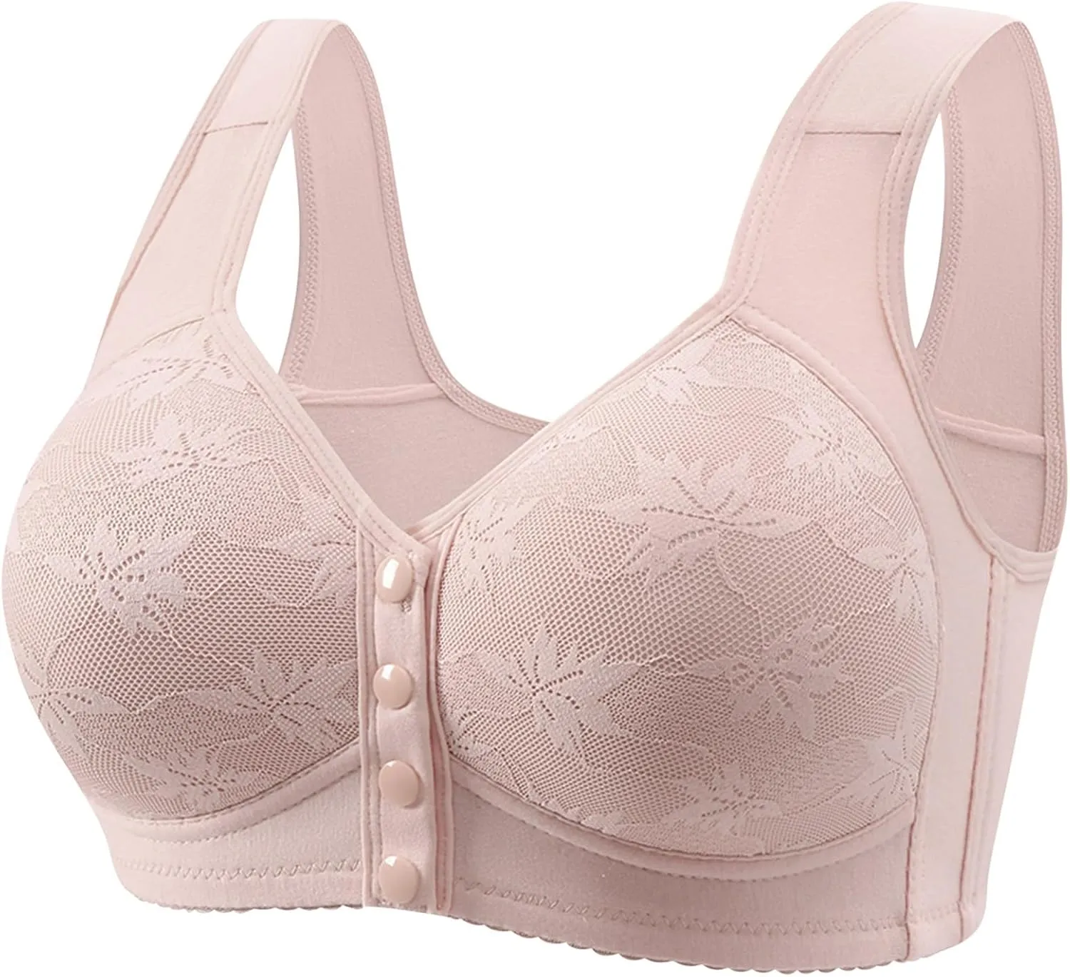 Daisy Bras for Older Women Front Closure Sports Bra, Pink, 5X-Large, Full Coverage, Wire Free, High Support, Yoga, Running, Sports, Workout, Gym