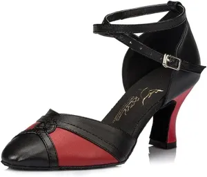 Dance Shoes for Women and Girls, Latin Ballroom Dance Shoes, for Wedding Evening Party (Color : Red and Black 5cm, Size : 6.5)