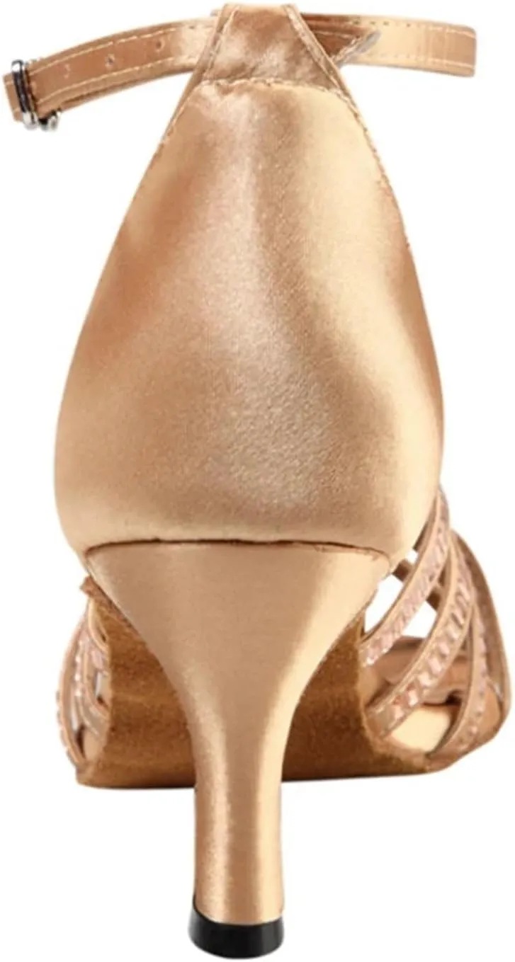 Dancing Shoes for Woman Latin Dance Shoes Women Salsa Tango Ballroom Party High Heel Rhinestone Skin Colour Outdoor Shoes(Indoor Skin 6cm,34)
