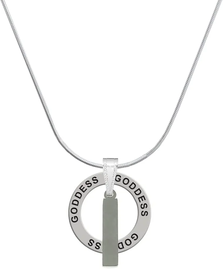 Delight Jewelry Stainless Steel Rectangular Blank Tag - Goddess Ring Charm Necklace, 18"