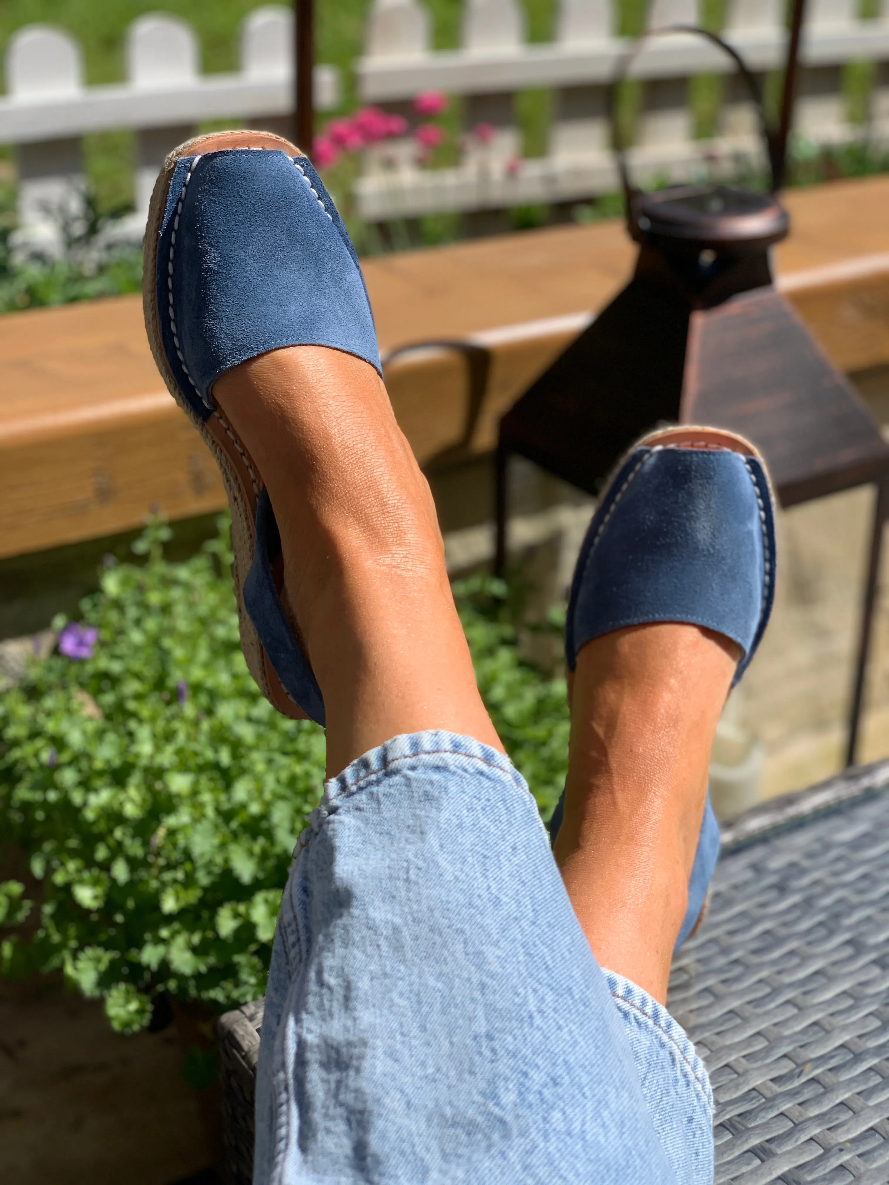 Denim Low Espadrille Wedge