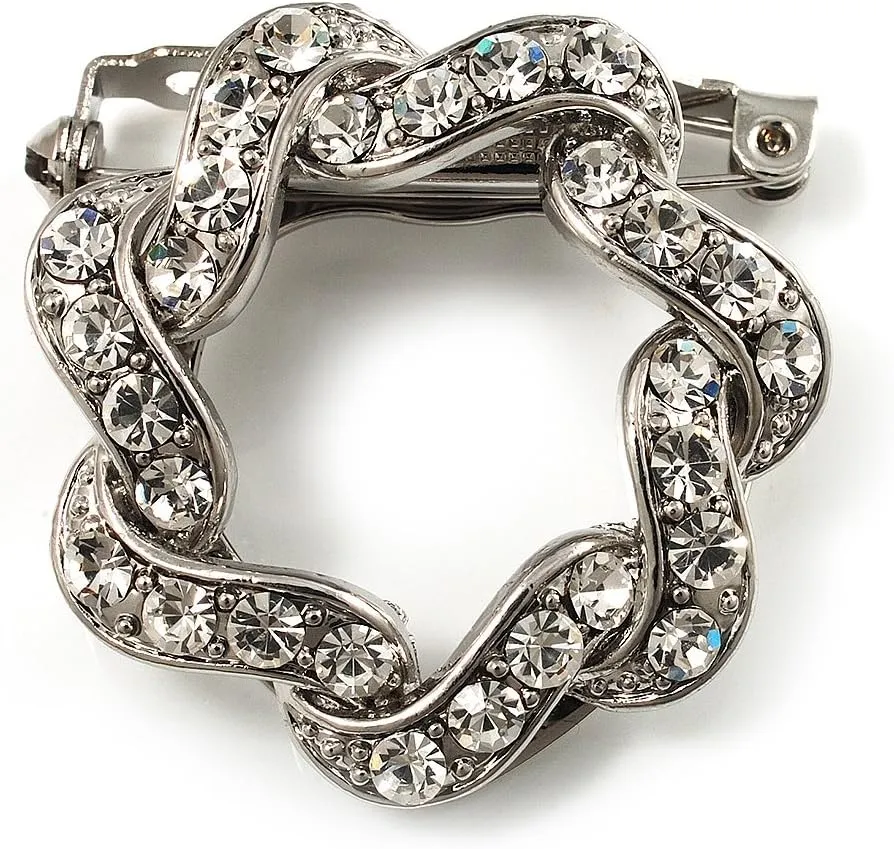 Diamante Floral Scarf Pin/Brooch (Silver Tone)
