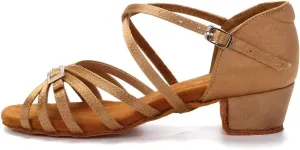 DKZSYIM Girls&Women's Satin Latin Dance Shoes Ballroom Performance Shoes,Model WZJTL