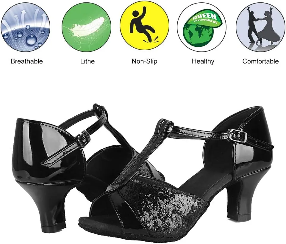 DKZSYIM Glitter Women Latin Dance Shoes Ballroom Salsa Tango Practice Performence Party Dancing Shoes,Model NU259