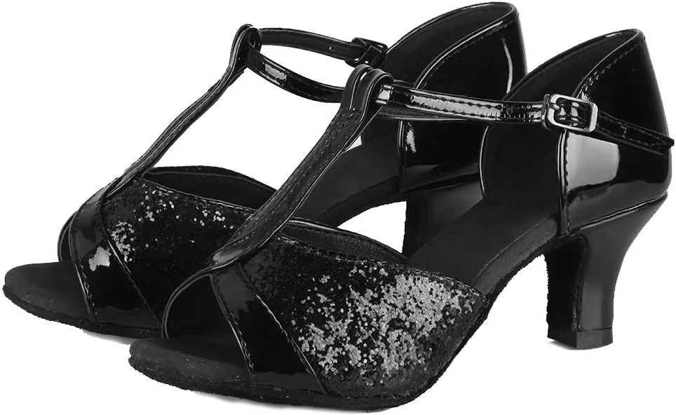 DKZSYIM Glitter Women Latin Dance Shoes Ballroom Salsa Tango Practice Performence Party Dancing Shoes,Model NU259