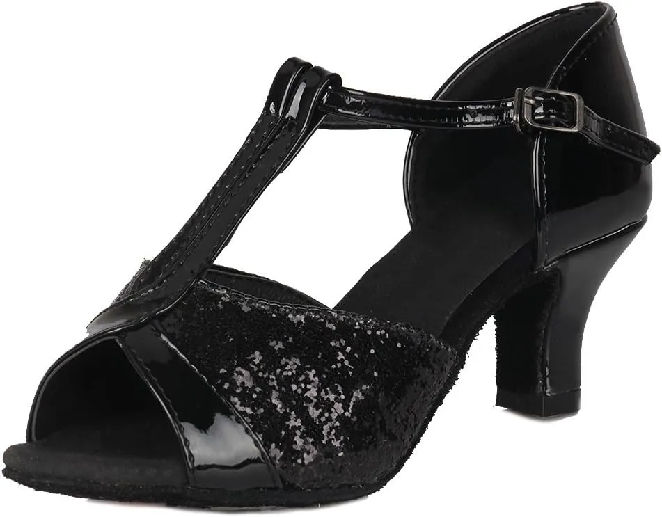 DKZSYIM Glitter Women Latin Dance Shoes Ballroom Salsa Tango Practice Performence Party Dancing Shoes,Model NU259