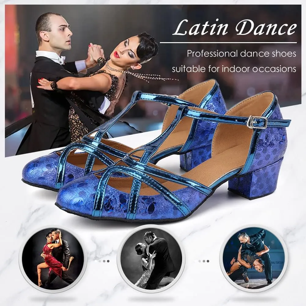 DKZSYIM Glitter Women Latin Dance Shoes Closed Toe Ballroom Salsa Tango Practice Performence Party Dancing Shoes,Model CMJ-511
