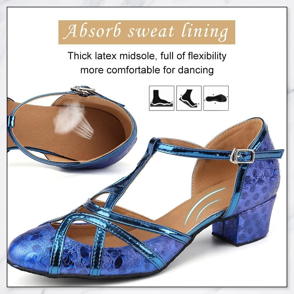 DKZSYIM Glitter Women Latin Dance Shoes Closed Toe Ballroom Salsa Tango Practice Performence Party Dancing Shoes,Model CMJ-511
