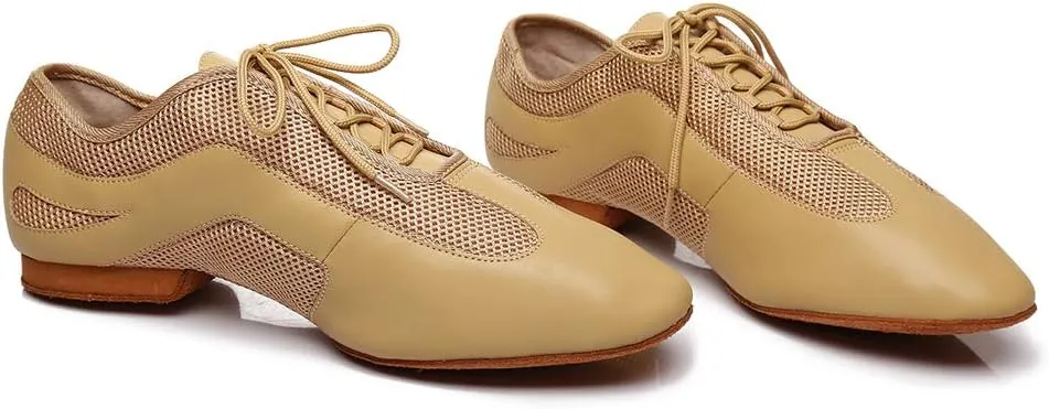 DKZSYIM Men's Leather Professional Latin Dance Shoes Ballroom Jazz Tango Waltz Performance Suede Sole Shoes with Net Surface Model YCL400