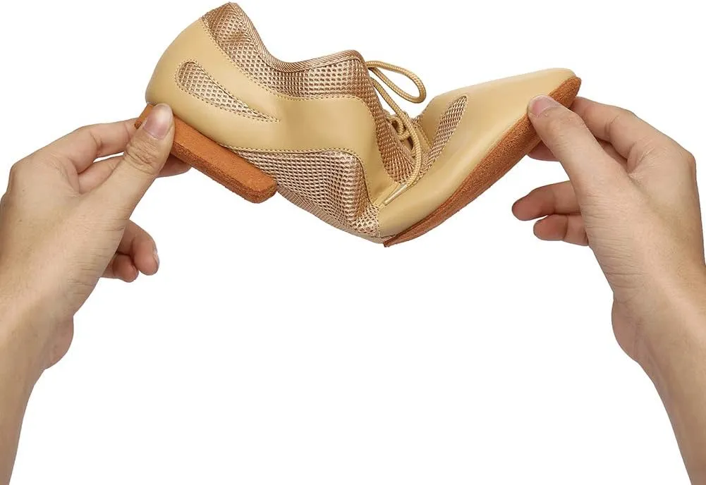 DKZSYIM Men's Leather Professional Latin Dance Shoes Ballroom Jazz Tango Waltz Performance Suede Sole Shoes with Net Surface Model YCL400