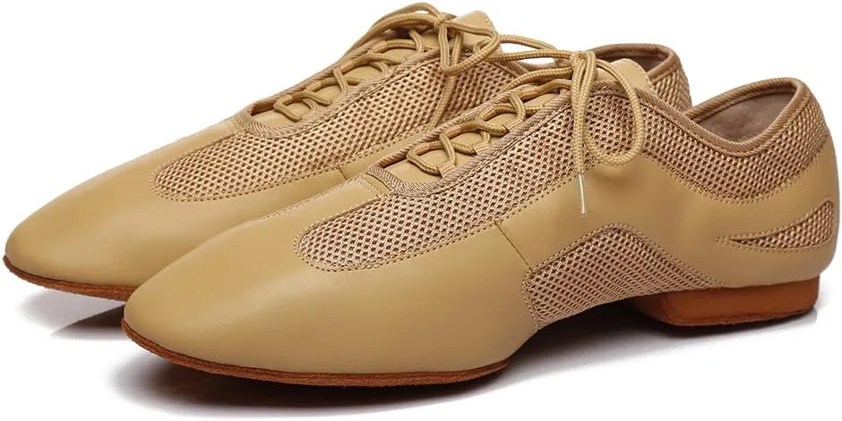 DKZSYIM Men's Leather Professional Latin Dance Shoes Ballroom Jazz Tango Waltz Performance Suede Sole Shoes with Net Surface Model YCL400