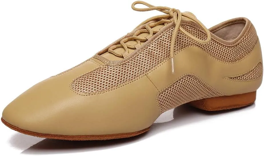 DKZSYIM Men's Leather Professional Latin Dance Shoes Ballroom Jazz Tango Waltz Performance Suede Sole Shoes with Net Surface Model YCL400