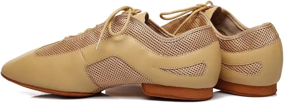 DKZSYIM Men's Leather Professional Latin Dance Shoes Ballroom Jazz Tango Waltz Performance Suede Sole Shoes with Net Surface Model YCL400