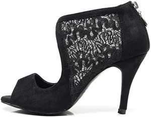DKZSYIM Women's Ballroom Dance Shoes 3 1/3 Inch High Heel Ankle Booties Performance Dance Boots,Model QJW1004