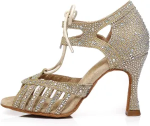 DKZSYIM Women's Latin Dance Shoes Ballroom Performance Rhinestone Shoes,Model YCL387