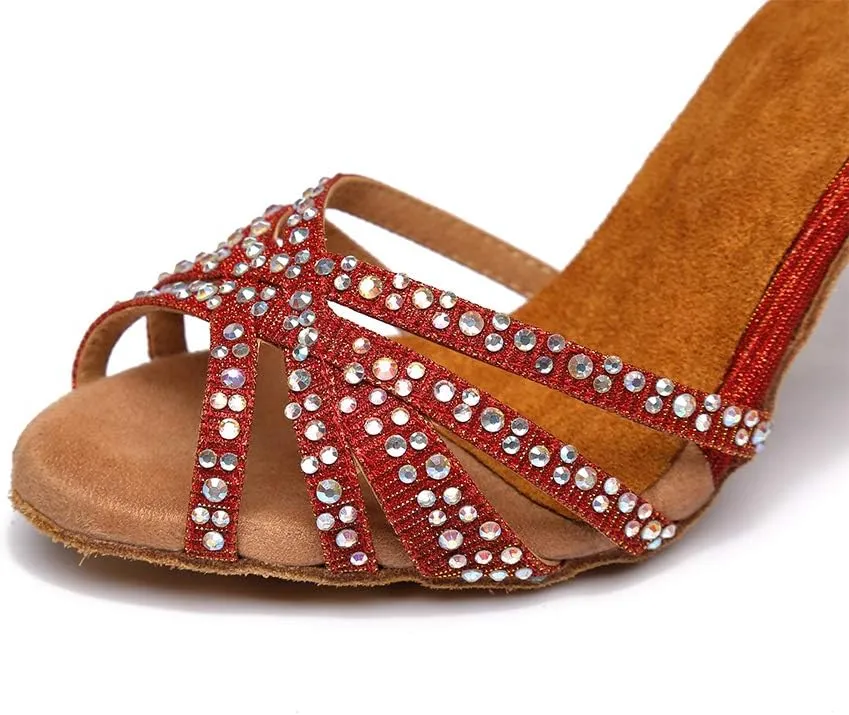 DKZSYIM Women's Latin Dance Shoes Ballroom Performance Rhinestone Wedding Dance Shoes,Model YCL371