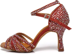 DKZSYIM Women's Latin Dance Shoes Ballroom Performance Rhinestone Wedding Dance Shoes,Model YCL371