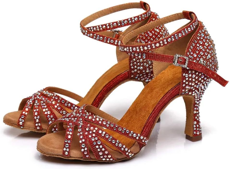 DKZSYIM Women's Latin Dance Shoes Ballroom Performance Rhinestone Wedding Dance Shoes,Model YCL371