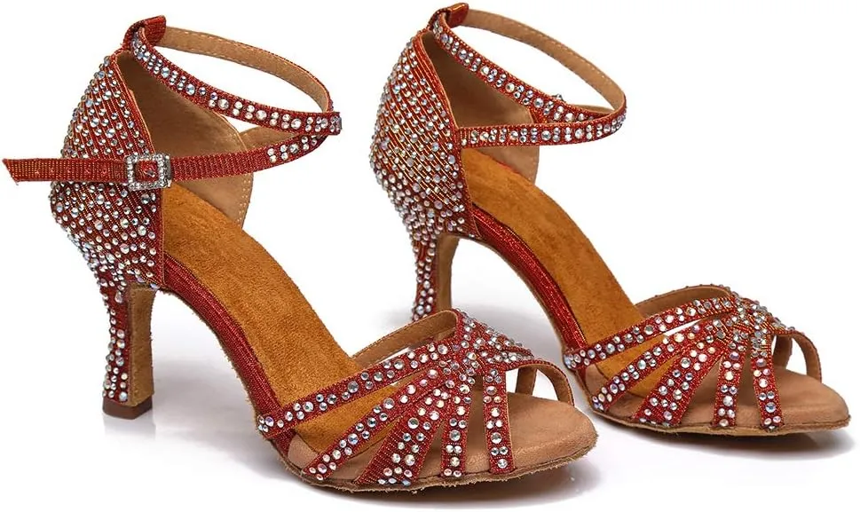 DKZSYIM Women's Latin Dance Shoes Ballroom Performance Rhinestone Wedding Dance Shoes,Model YCL371