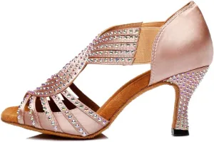DKZSYIM Women's Latin Dance Shoes Ballroom Performance Rhinestone Wedding Dance Shoes,Model YCL396