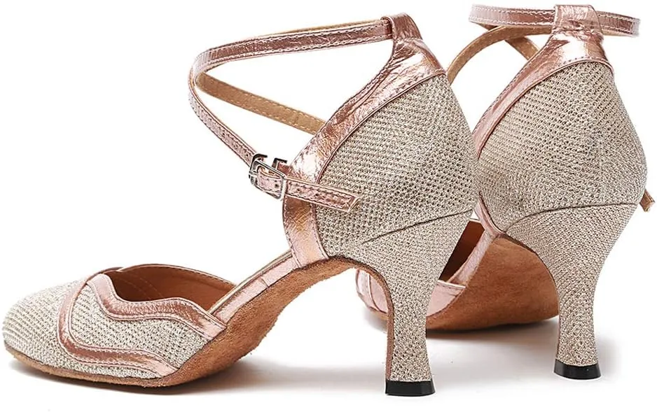 DKZSYIM Women's Latin Dance Shoes Ballroom Performance Sequin Wedding Dance Shoes,Model YCL135