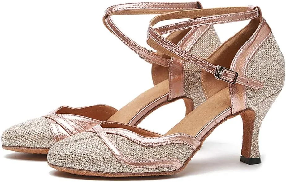 DKZSYIM Women's Latin Dance Shoes Ballroom Performance Sequin Wedding Dance Shoes,Model YCL135