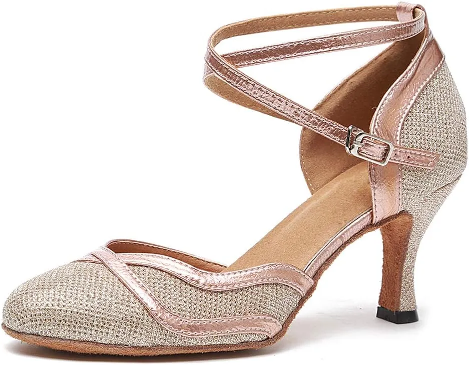 DKZSYIM Women's Latin Dance Shoes Ballroom Performance Sequin Wedding Dance Shoes,Model YCL135