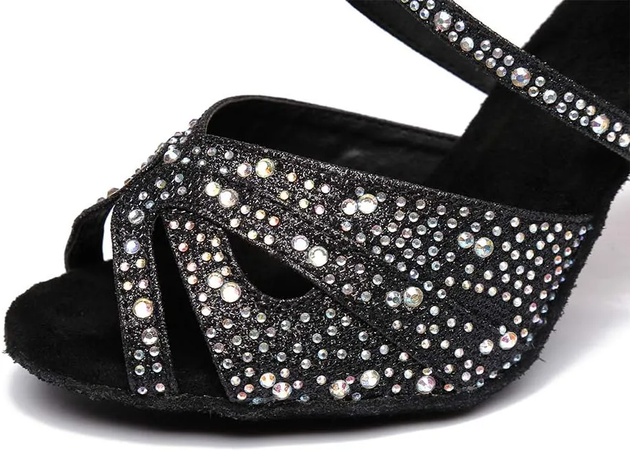 DKZSYIM Women's Latin Dance Shoes Rhinestone Dance Shoes, Wedding Dancing Shoes Model YCL390
